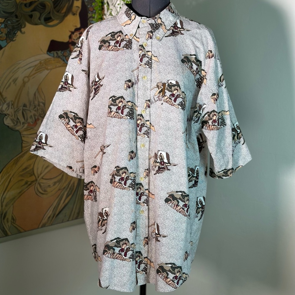 Men’s Points West 100% Cotton Hiking Backpackers Button Down Short Sleeve Large
